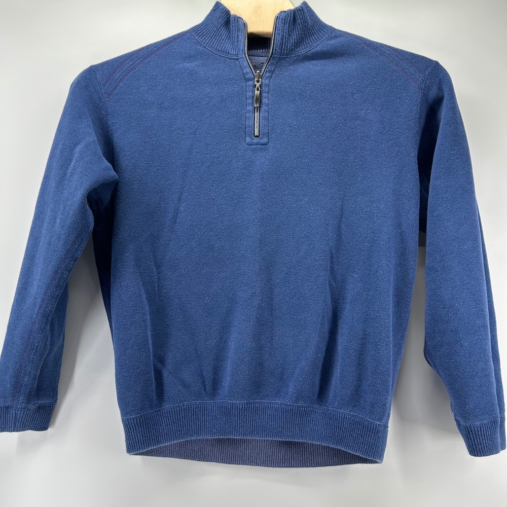Tommy Bahama Quarter Zip Sweater Mens XL Blue Cotton Blend Reverse Logo Pullover